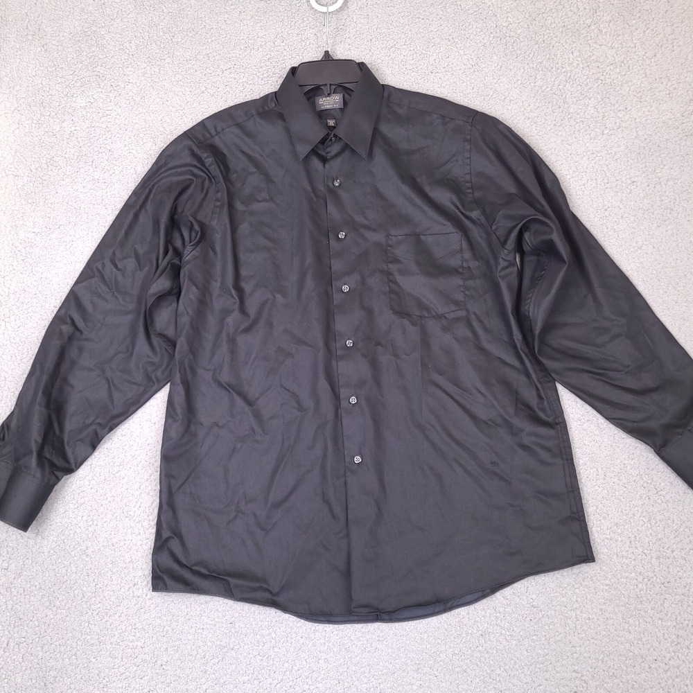 ARROW Sateen Dress Shirt‎ Men's 16.5 34/35 Black Classic Fit Solid